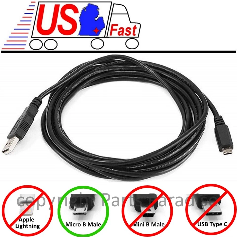 10ft long USB Micro 5pin Digital Camera/Phone/Charger/Sync/Data Cable/Cord/Wire - Image 1 of 1
