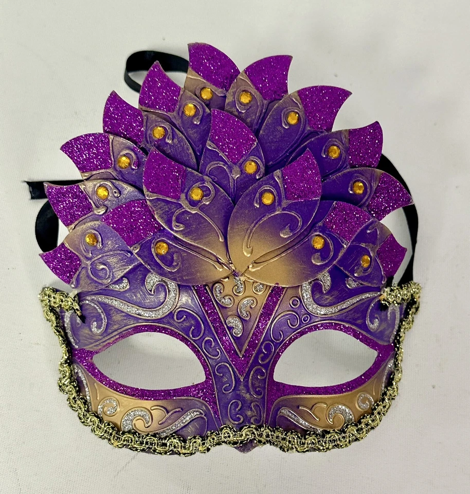 Hand Printed Venetian Mascarade Full Face Mask Made in Italy Venezia Maradi Gras - Image 1 of 4