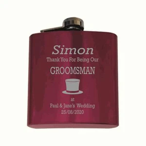 Personalised  Groomsman Top Hat  6oz Hot Pink Hip Flask In A Paper Box HF602 - Picture 1 of 1