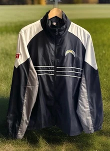 NFL Mens L San Diego Chargers Full Zip Windbreaker Jacket Blue Gray - Picture 1 of 10