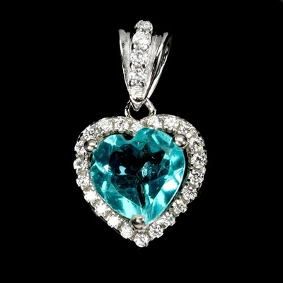Colgante de plata de ley 925 corazón topacio azul paraiba joyería de piedras preciosas de 7 mm Foto 1 de 4