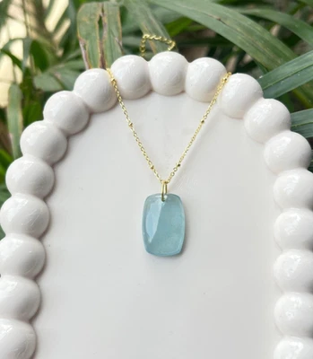 Colar pingente corrente cabo folheado a ouro água-marinha qualidade superior joias - Imagem 1 de 3