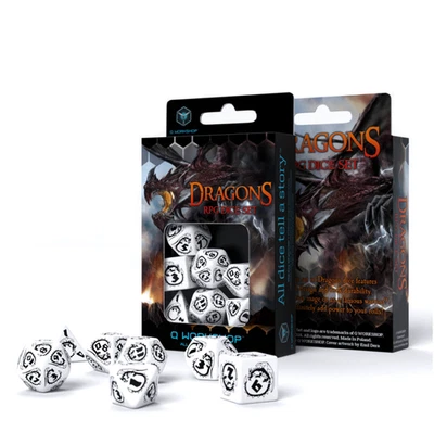 Set De Dados De Dragones RPG Blanco Y Negro Juegos De Rol Q-Workshop DND Nuevo - Imagen 1 de 2