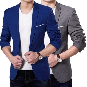 Mens Casual Slim Fit Formal One Button Suit Blazer Coat Solid Color Jacket Tops - Picture 1 of 17
