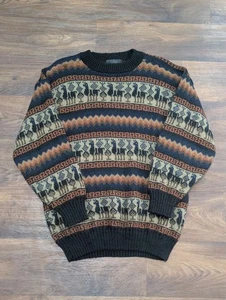 Vintage Artisanias Los Andes 100% Alpaca Sweater Mens Large Llama Pattern Knit - Picture 1 of 7