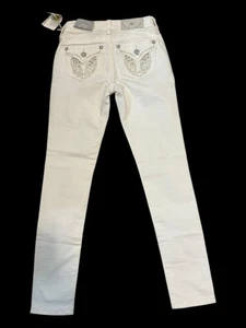 Miss Me Womens Skinny White Jeans New Tags Embellished Mid Rise Size 24 X 30 - Picture 1 of 9