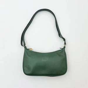 Longchamp Leather Green 2 Way Shoulder Bag For Women 10 Inch Crossbody Auth - Picture 1 of 13