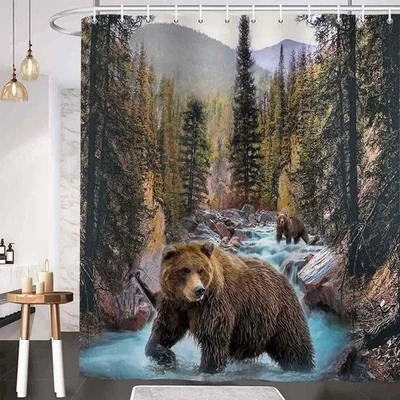 Wildlife 3D Fabric Shower Curtain for Men Extra Long Curtain Bathroom Waterproof - Image 1 of 4