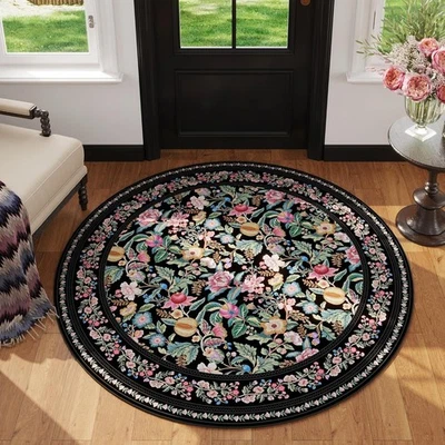 Alfombra redonda 4 pies lavable alfombra circular antideslizante pila baja vintage floral pequeña  Foto 1 de 4