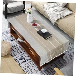 Coffee Table Cloth, Coffee Table Cover with Pockets 23.62x62.99in Coffee Color - Picture 1 of 8