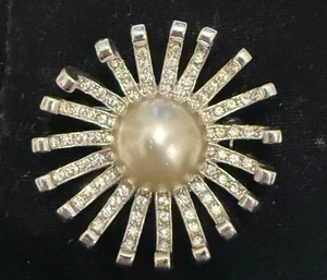 REJA VINTAGE BROSCHE RHODINIERT STRASS & PERLE - Bild 1 von 4
