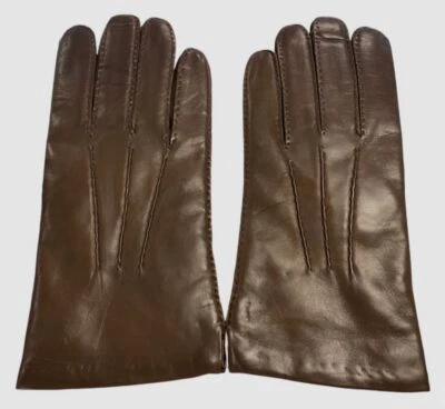 Portolano Men's Brown Vintage Handsewn Cashmere Lined Leather Gloves Size 9.5 - Imagem 1 de 3