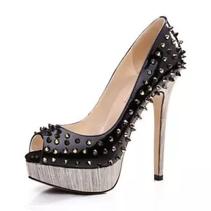 Womens Ladies Punk Spike Peep Toe Platform Super High Heel Party Court Shoes XUN - Picture 1 of 4