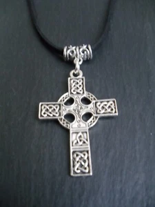 Celtic Cross Necklace Adjustable Cord Large Pendant Triquetra Unisex Boho Gift - Picture 1 of 8