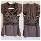 Bcbg Maxazria Brown Front-Twist Flutter Sleeve Ruched Top - Size S