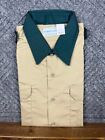 Vintage Permanent Press Button Up Shirt Mens Large Beige Green Military Adult