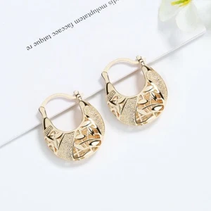 18k Layered real gold filled Round basket hoop earrings - Picture 1 of 7