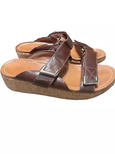 Leather sandals woman FitFlop Remi Adjustable Slides Sz 10 Brown/tan StyleBL6167 - Picture 1 of 7