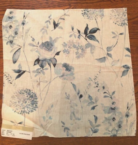 VERVAIN Engletiere in Blue Mist 17 1/4" Floral Linen Fabric Sample - Picture 1 of 3