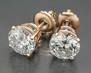 Diamond Stud Earrings IGI Certified 4 Carat Ideal E VS2 Classic Rose Gold  4ct