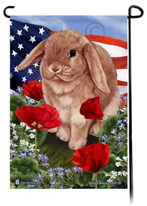 Patriotic Flowers Garden Flag - Cinnamon Mini Lop Rabbit - Picture 1 of 1