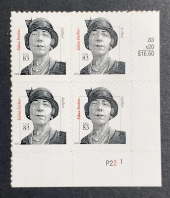 U.S. Stamps Scott #3434 SMALL RED SHIFT ERROR. Edna Ferber 83¢ P#P2221. - Image 1 of 3