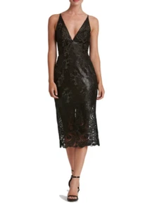Kleid The Population L81617 Damen schwarz Paillettenspitze Midi Kleid Größe Small - Bild 1 von 3