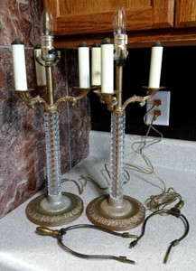 Pair Of Vintage Acrylic Barley Twist Candelabra Bronze Lamps 18" - Picture 1 of 10