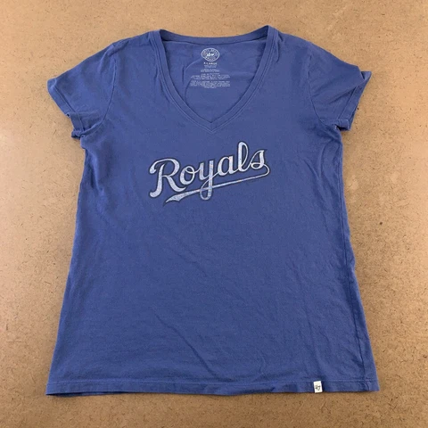 '47 Brand Women's Size XL Blue Kansas City Royals Logo V Neck Short Sleeve Tee Cover