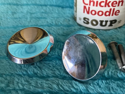 2 Vintage Mid-Century 50s 60s Chrome  Beveled Concave 1 1/2" Round Pull Knobs Cover