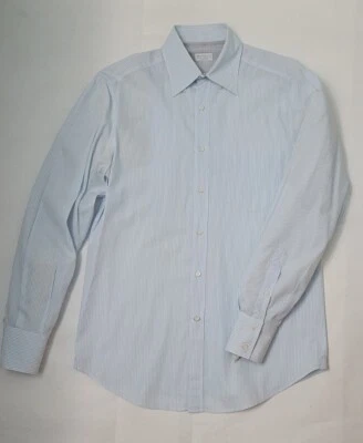 BRUNELLO CUCINELLI Size S White with baby blue Cotton Dress Shirt Made in Italy  - Image 1 of 4