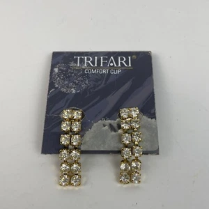 Orecchini Vintage Trifari Pietre Colorate Gemme Tono Oro - Foto 1 di 7