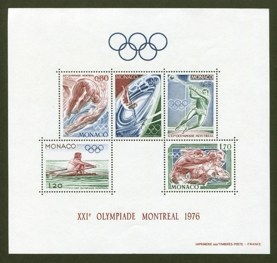 Monaco Scott# 1029a, 1976 Summer Olympics- Montreal, VF MNH S/S of 5 - Pristine Foto 1 de 1