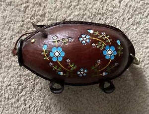 Vintage Kounoike-style Genuine Brown Embossed Leather Piggy Bank with Lock - Picture 1 of 3