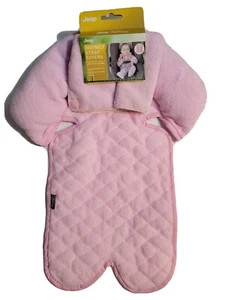 NEW JEEP Pink Baby Infant Head Support and Reversible Seatbelt Strap covers set - Picture 1 of 4
