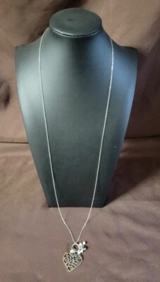 Romeo Romance White Pearl Silver Heart Paparazzi Necklace, Earrings - Image 1 of 4