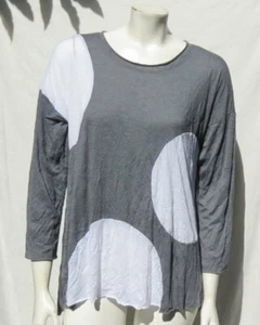 COMFY USA Gray White Crinkled Rayon Poly 3/4 Sleeves T Shirt Tunic Top XS S M - Picture 1 of 5