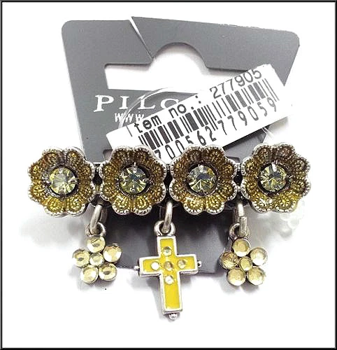 NEW PILGRIM DENMARK SILVER PLATED FLOWERS CRYSTALS CROSS BROOCH / PIN HANDMADE  - Изображение 1 из 1