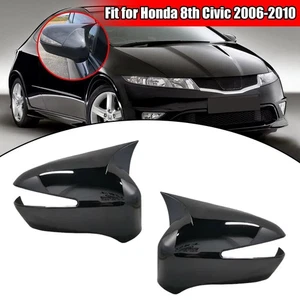For 2006-2010 Honda Civic 8th Gloss Black Side Rearview Mirror Cover Trim Caps - Picture 1 of 12