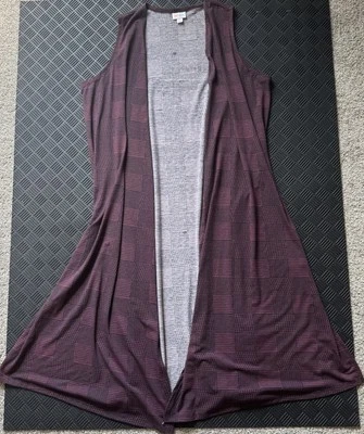 Lularoe Women's Long Duster Vest Purple Plum And Black Checkered Size Medium  - Image 1 of 4