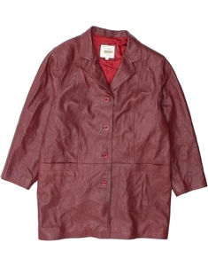 HYDE Womens Leather Coat UK 16 Large Burgundy Leather CS10 - Picture 1 of 3