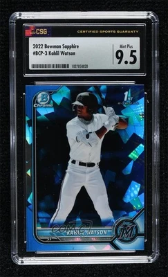 2022 Bowman Sapphire Edition Chrome Prospects Kahlil Watson CSG 9.5 Mint Plus - Image 1 of 2