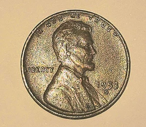 1953 S penny : Double strike S, 3,  W  off place  - Picture 1 of 2