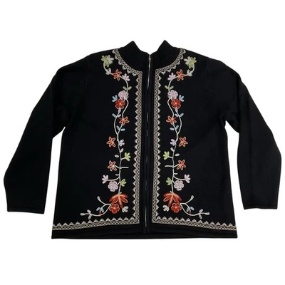 Cardigã feminino Dressbarn manga longa 18/20 bordado floral suéter zíper completo - Imagem 1 de 4