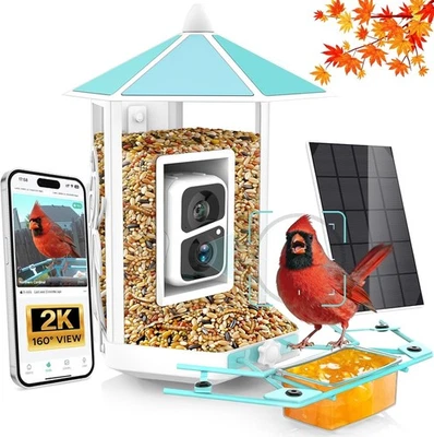 Bird Feeder with Camera Solar Powered : Smart Camera Bird Feeder 2K Live Feed... - Image 1 of 4