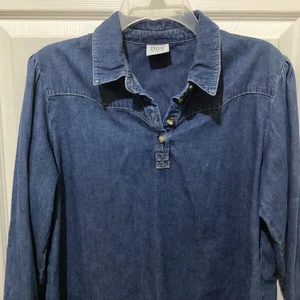 BDG Urban Outfitters Damen dunkle Waschung blau Denim Popover Shirt Oberteil Knopfleiste ~ L - Bild 1 von 8