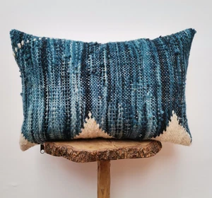 Copricuscino marocchino fatto a mano kilim blu federa copricuscino divano boho. - Foto 1 di 4
