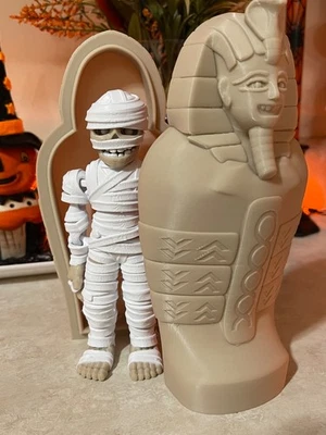 Decoración Halloween Impresa en 3D Momia Con Sarcófago Flexi Articulado Foto 1 de 4