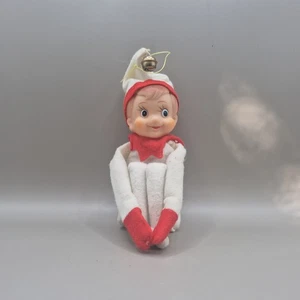 Abrazador de rodilla de colección Navidad Pixie Elfo blanco rojo fieltro ojos azules - Imagen 1 de 6