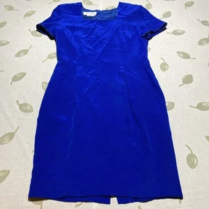 Maggy London Damen Kleid 100 % Seide blau Schulterpolster Größe 12 Reißverschluss hinten. W - Bild 1 von 10